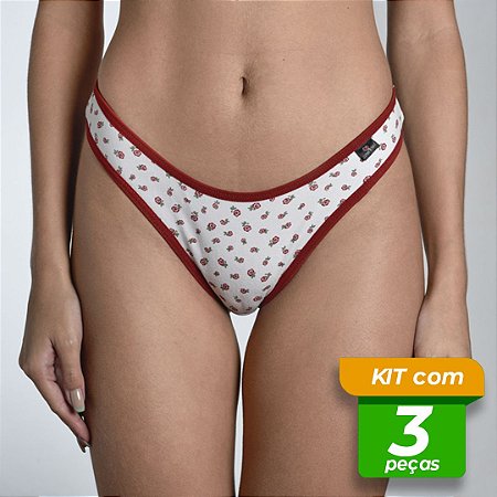 Calcinha em Cotton Asa Delta Estampada Kit com 3 peças