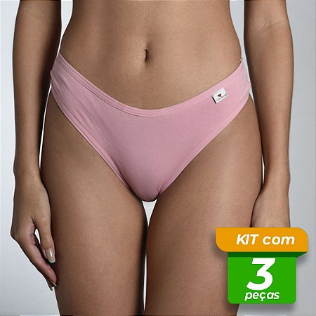 Calcinha em Cotton Conforto Lisa Kit com 3 Peças