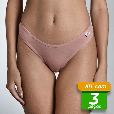 Calcinha em Cotton Asa Delta Lisa Kit com 3 Peças