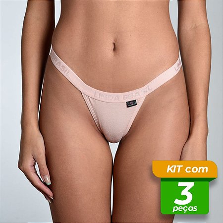 Tanga em Cotton Personalizada Acetinada Lisa Kit com 3 Peças