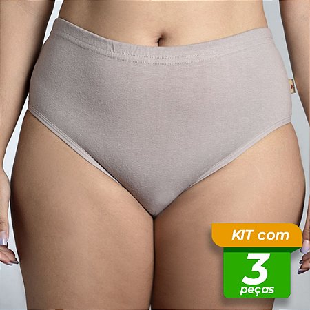 Tangão em Cotton Cintura Alta Embutida Lisa Kit com 3 Peças