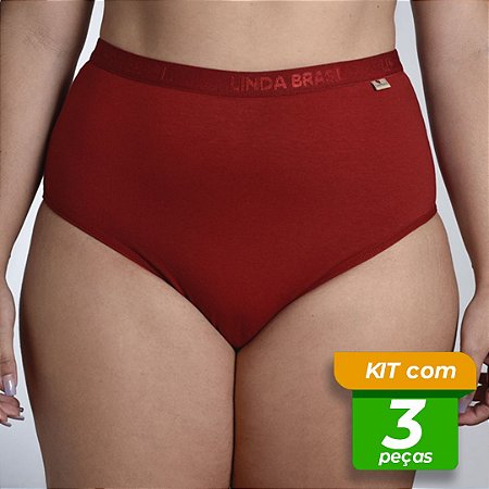 Tangão em Cotton Cintura Alta Personalizada Acetinada Lisa Kit com 3 Peças