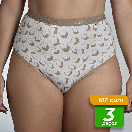 Tangão em Cotton Cintura Alta Personalizada Acetinada Estampada Kit com 3 Peças