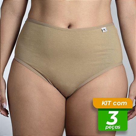 Tangão em Cotton Cintura Alta Comum Lisa Kit com 3 Peças