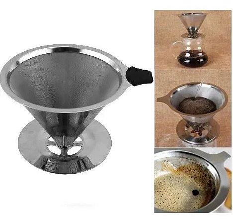 Coador Filtro Permanente Suporte Café Aço Inox Reutilizável