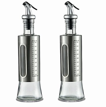 Porta Azeite Vinagre Em Vidro Aço Inox C/ Dosador 300ml 2Uni