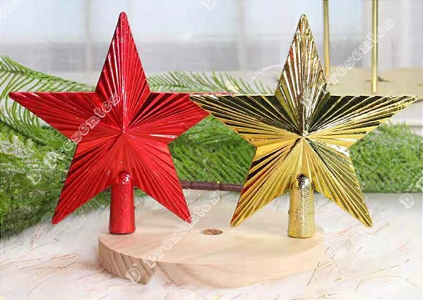 Estrela Para Arvore Natal Ponteira Dourado e Vermelho 20cm