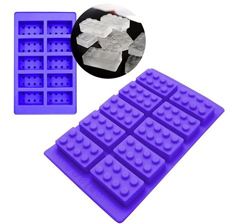 Kit 2 Formas Silicone Gelo Retangular blocos Estilo Lego
