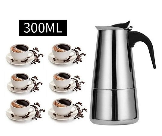 Cafeteira Expresso Tipo Italiana Aço Inox 300 ML 6 Xícaras