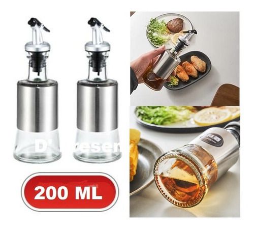 2 Porta Azeite Galheteiro Em Vidro Aço Inox Com Bico Dosador