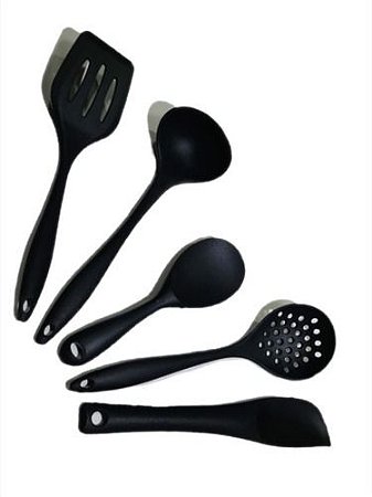 Kit 05 Pc Utensílios De Silicone Maciço Espátulas Colheres C