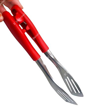 Pegador Vazada Aço Inox Carne Churrasco Salada Pinça 23cm
