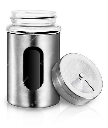 Saleiro E Pimenteiro Aço Inox Condimentos De Vidro Gourmet