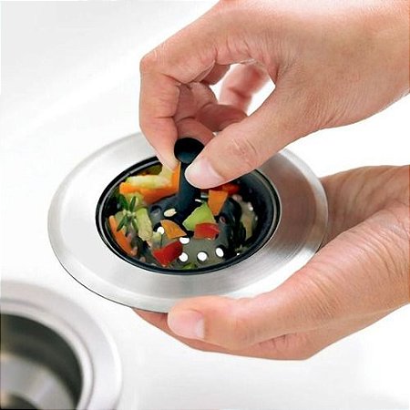 Ralo De Pia Cozinha Aço Inox Silicone Com Cestinho Flexível