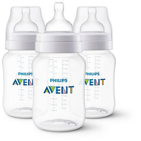 Kit Mamadeira Avent Clássica Anti-Cólica 260ml 1+ Meses 03 unidades - Philips Avent