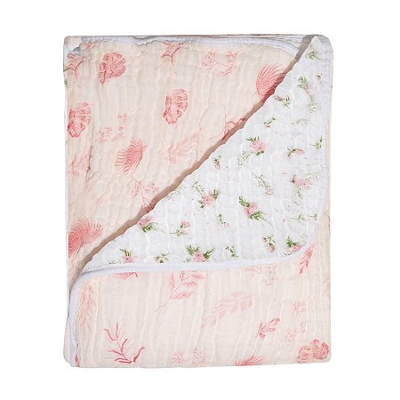 Cobertor Soft Bamboo Mami 1,10m x 0,90cm Folhagem Rosa - Papi Baby