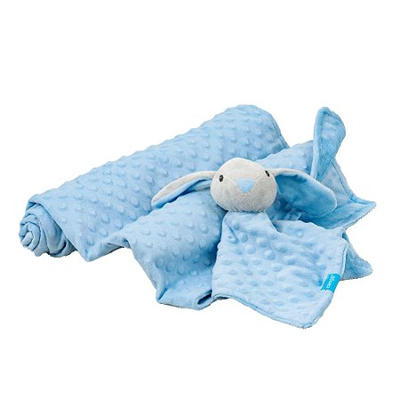 Kit Cobertor com Naninha Coelho Azul - Clingo