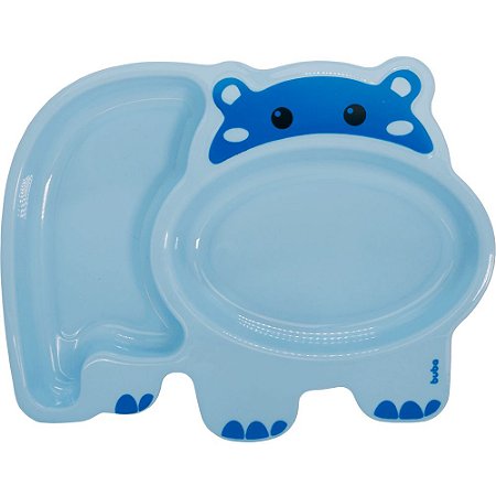 Prato com Divisória Infantil Hipopótamo Azul - Buba