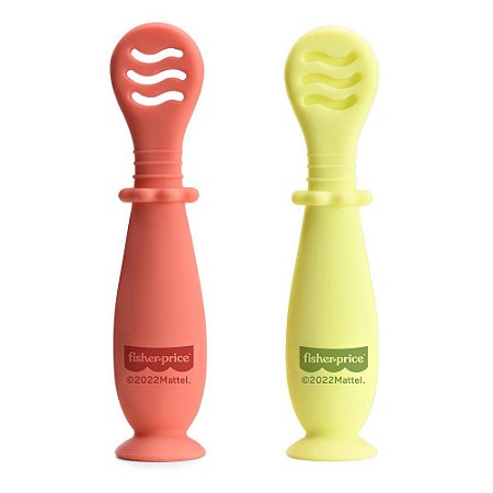 Colheres de Treinamento Fase 1 e 2 com Ventosa Yummy! Coral e Amarelo - Fisher Price