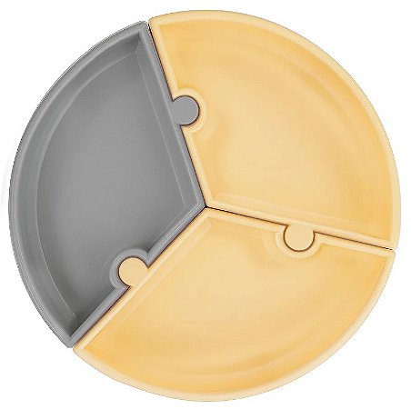 Prato de Silicone e Sucção Puzzle Amarelo/Cinza - Minikoioi