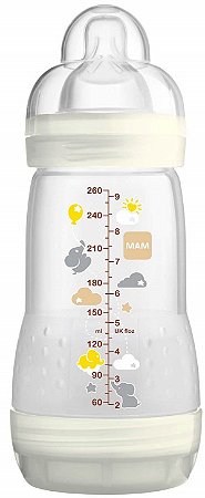 Mamadeira MAM First Bottle Anti-Cólica e Auto-Esterilizável 260ml Bege Neutral