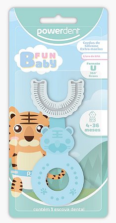 Escova de Dente Infantil Formato de U 360º Fun Baby Azul - Powerdent