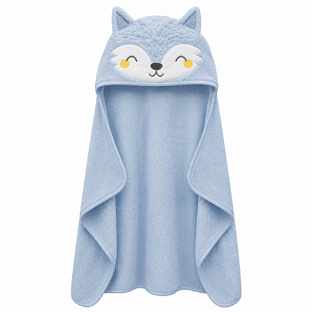 Toalha de Banho com Capuz Comfort Power Sec Raposa Azul - Laço Bebê