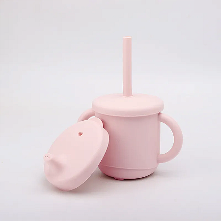 Copo de Silicone Infantil 2 em 1 com Alça Rosa 270ml - Petit Piá