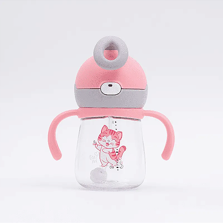 Copo Infantil Tritan com Alça Removível e Canudo 200ml Lia Rosa - Petit Piá