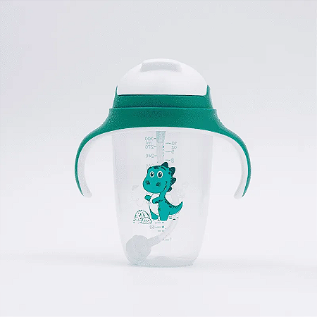 Copo Infantil Tritan com Alça e Canudo 300ml Leo Verde - Petit Piá
