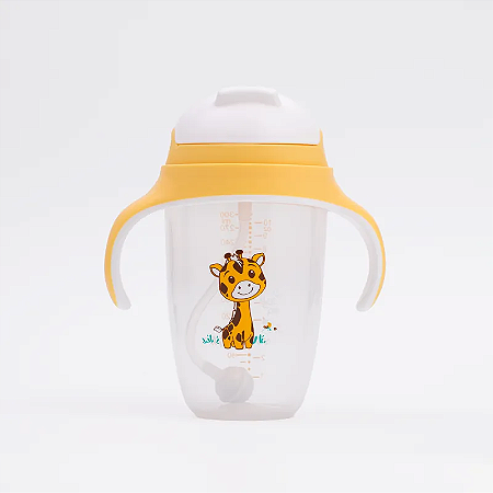 Copo Infantil Tritan com Alça e Canudo 300ml Sol Amarelo - Petit Piá