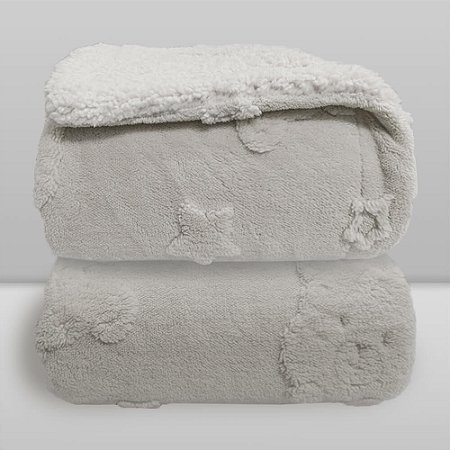Cobertor Bebê Plush com Sherpa 0,90 x 1,10 Urso Cinza