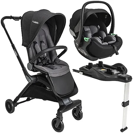 Carrinho de Bebê Kiddo Savvy 360° + Moisés + Bebê Conforto Yuba + Base Preto