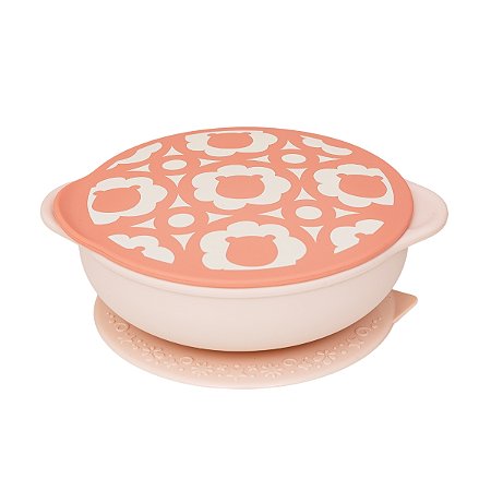 Tigela com Sucção e Tampa em Silicone Coral Marcus & Marcus