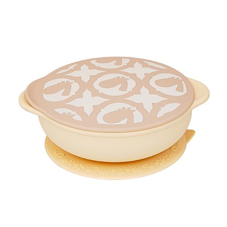 Tigela com Sucção e Tampa em Silicone Amarelo Manteiga Marcus & Marcus