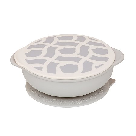 Tigela com Sucção e Tampa em Silicone Cinza Claro Marcus & Marcus