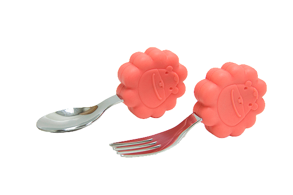 Colher e Garfo Infantil Coral com Case - Marcus & Marcus