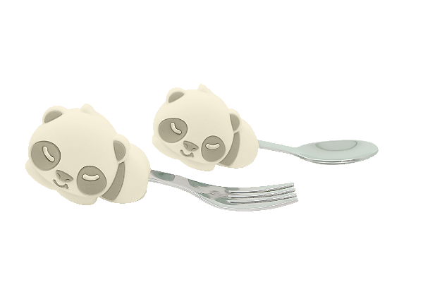 Colher e Garfo Infantil Cinza com Case - Marcus & Marcus