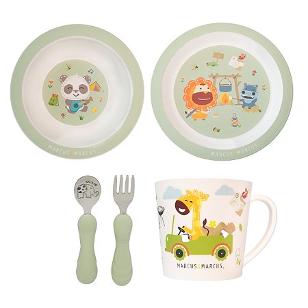 Kit Alimentação Infantil Ecológico 5 Peças Marcus & Marcus (Prato, Tigela, Caneca, Colher e Garfo) Multicolorido