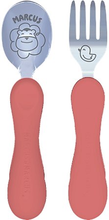 Jogo de Colher e Garfo Anatômico Coral com Case - Marcus & Marcus
