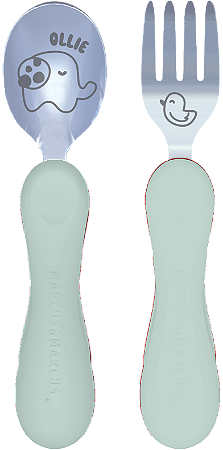 Jogo de Colher e Garfo Anatômico Verde Menta com Case - Marcus & Marcus