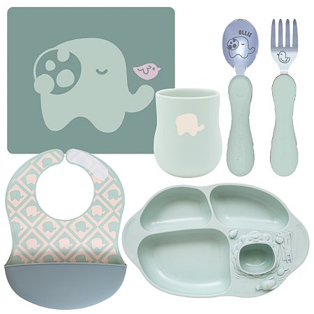 Kit Alimentação Elefante Ollie Verde Menta - Marcus & Marcus