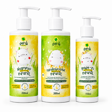 Kit Shampoo + Condicionador + Leave In Infantil Aloe Vera e Camomila Verdi Natural
