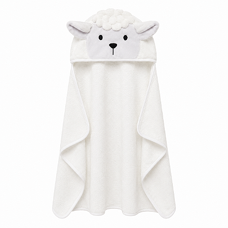 Toalha de Banho com Capuz Comfort Power Sec Ovelha Branco - Laço Bebê