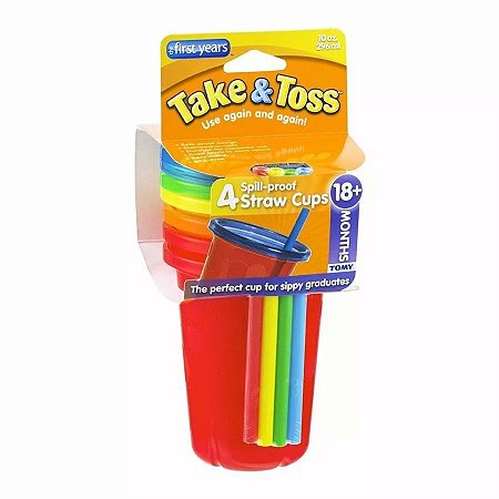 Kit com 04 Copos com Tampa e Canudo Coloridos Take & Toss - Girotondo Baby