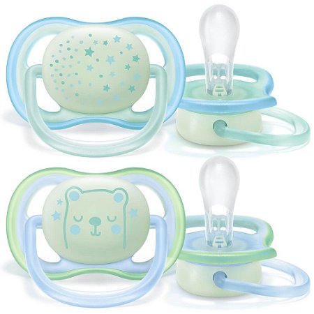 Chupeta Ortodôntica Ultra Air Noturna 0-6 Meses com 2 Unidades Menino Decorada - Philips Avent