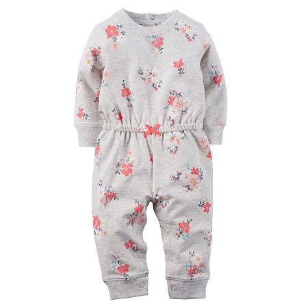 Macacão Carters Girl Cinza com Estampa Floral 12 Meses