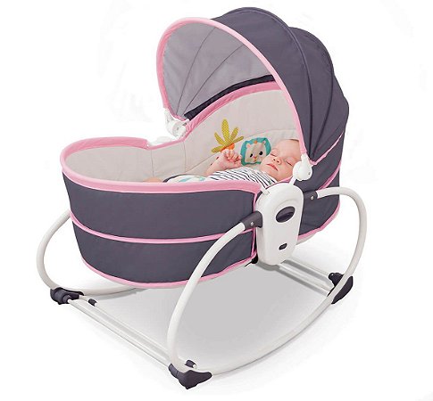 Cadeira de Descanso e Moisés Bebê Infantil 5 em 1 Cinza e Rosa - Mastela