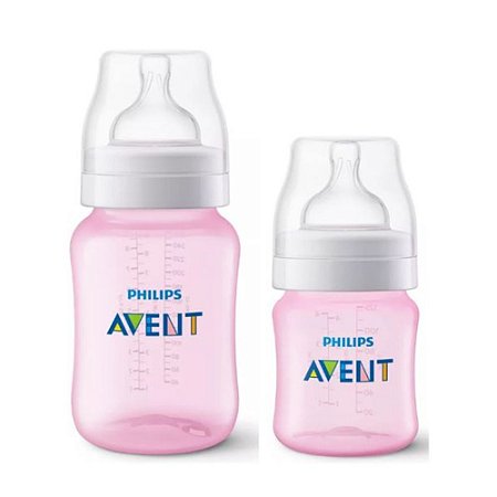 Kit Mamadeira Avent Clássica Anti-Cólica 125ml + 260ml Rosa - Philips Avent