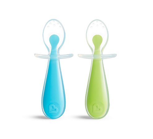 Colheres de Silicone com Escudo Protetor Azul e Verde - Munchkin